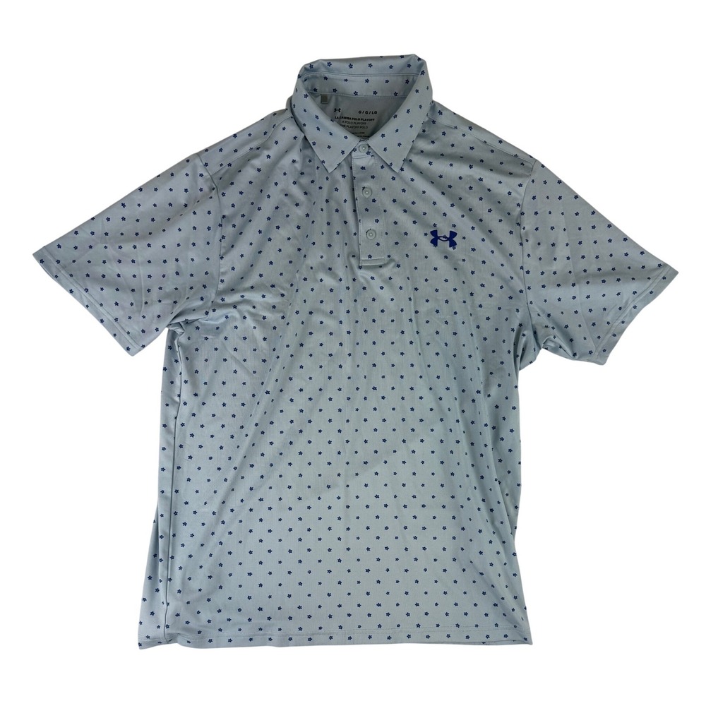 Under Armour Playoff Polo Mens Large Blue Star Print Short Sleeve Golf Shirt